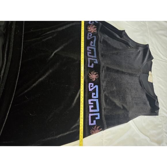 Vtg 80’s Savy Blue XL Velour Print Velvet Maxi Dress Sleeveless Basic Boho Gypsy - Picture 8 of 10